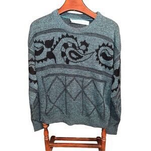 VINTAGE Jantzen Teal Paisley Sweater Medium MADE IN USA 90s